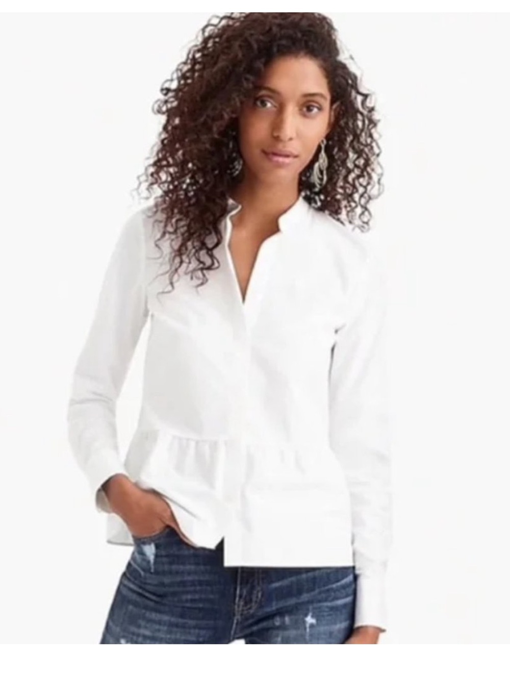 J. Crew White Peplum Button-Down Shirt